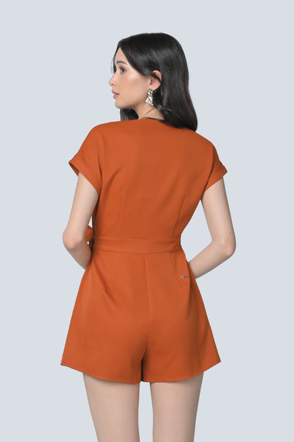 Brenna Short Sleeve Playsuit (Rust)