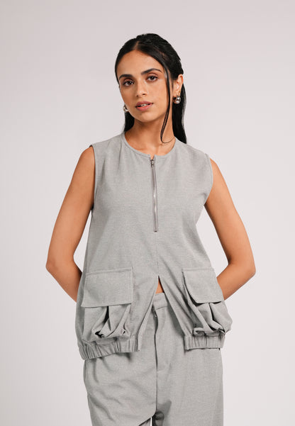 Cabby Sleeveless Top (Gray)