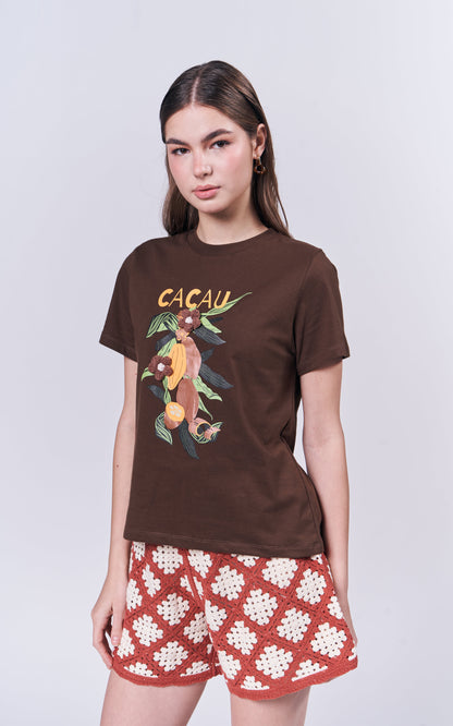 Summer Tees 2025 Cacau Short Sleeve Shirt Top (Brown)