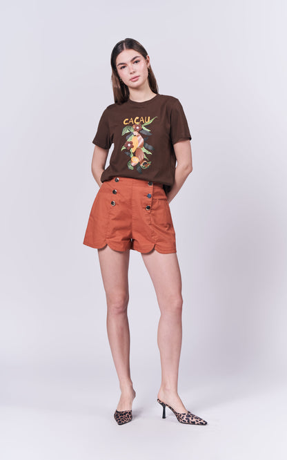 Summer Tees 2025 Cacau Short Sleeve Shirt Top (Brown)