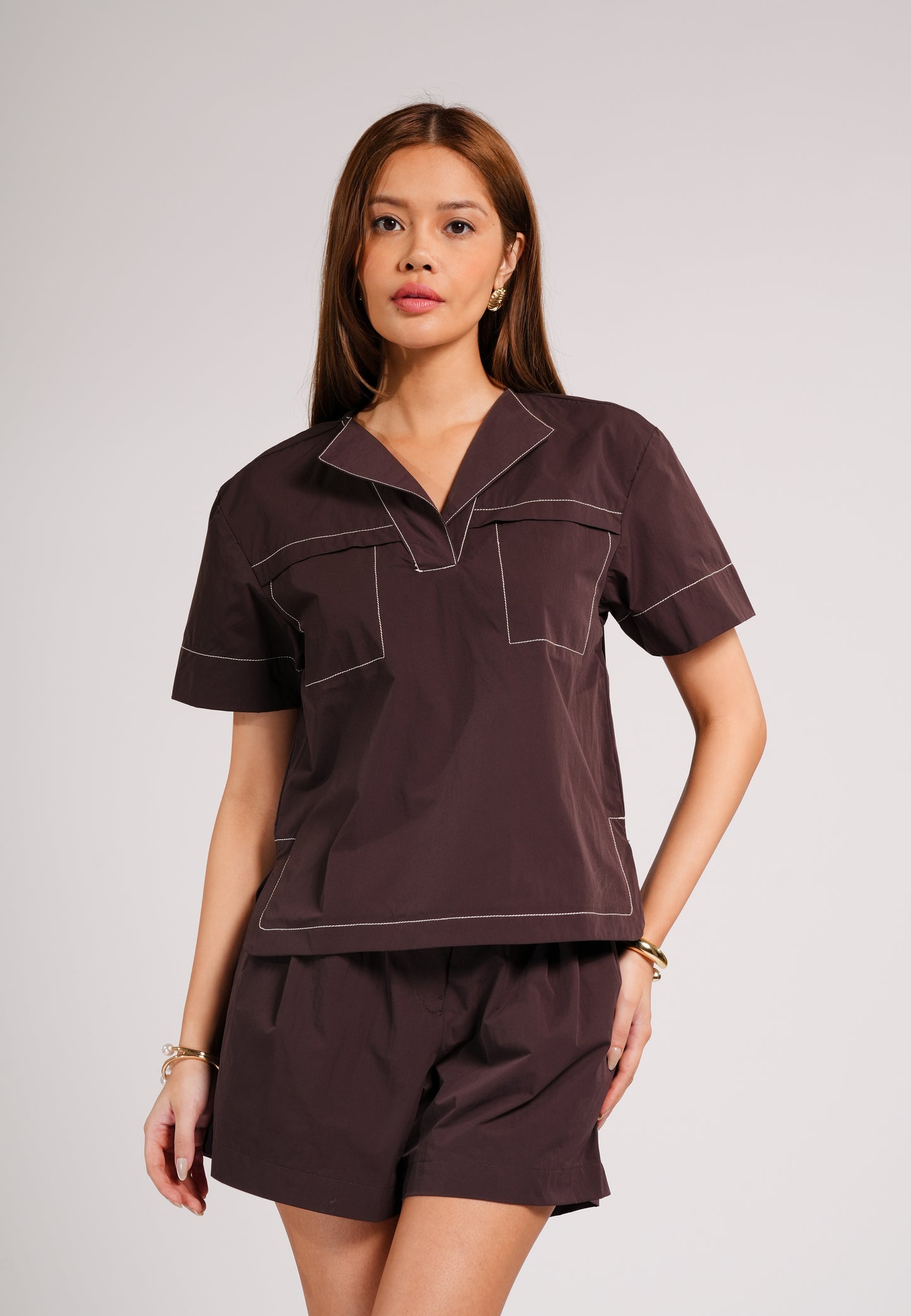 Callow Short Sleeve Top (C.Brown)
