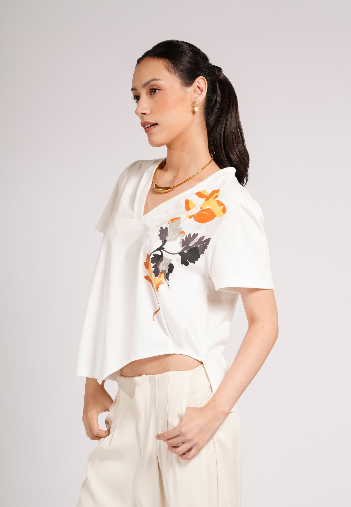 Candid Short Sleeve Top (Spot Print Offwhite)