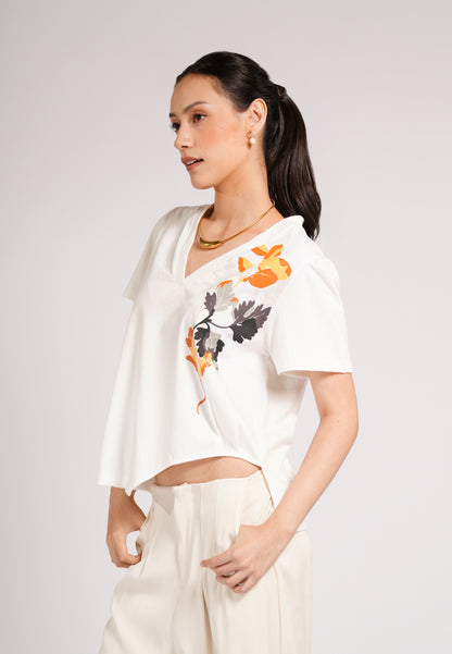 Candid Short Sleeve Top (Spot Print Offwhite)