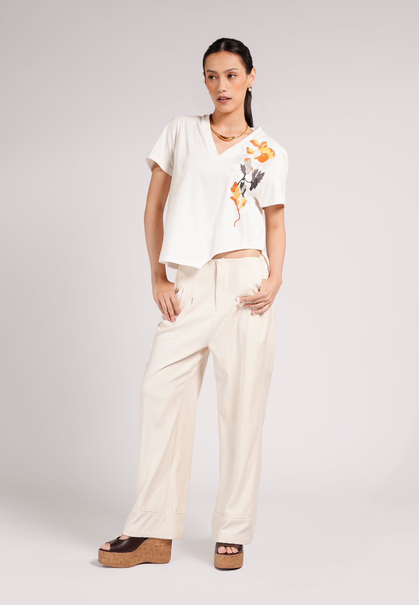Candid Short Sleeve Top (Spot Print Offwhite)