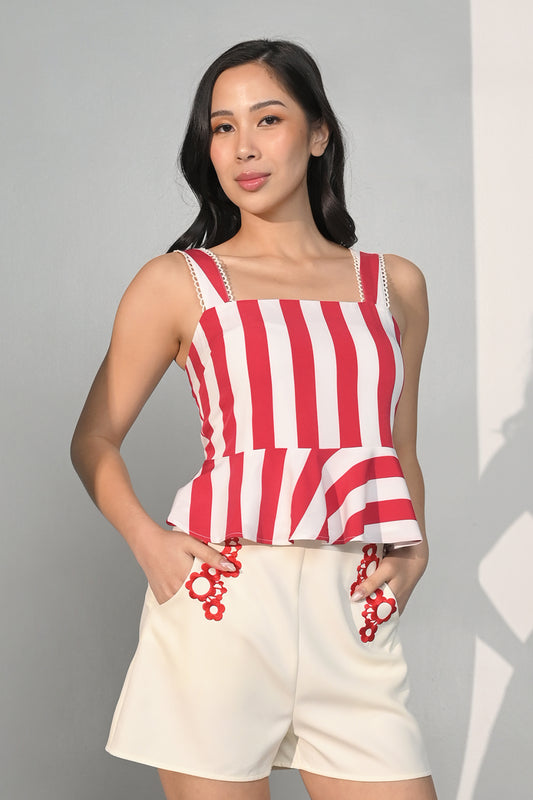 Cillian Sleeveless Top (Red/White)