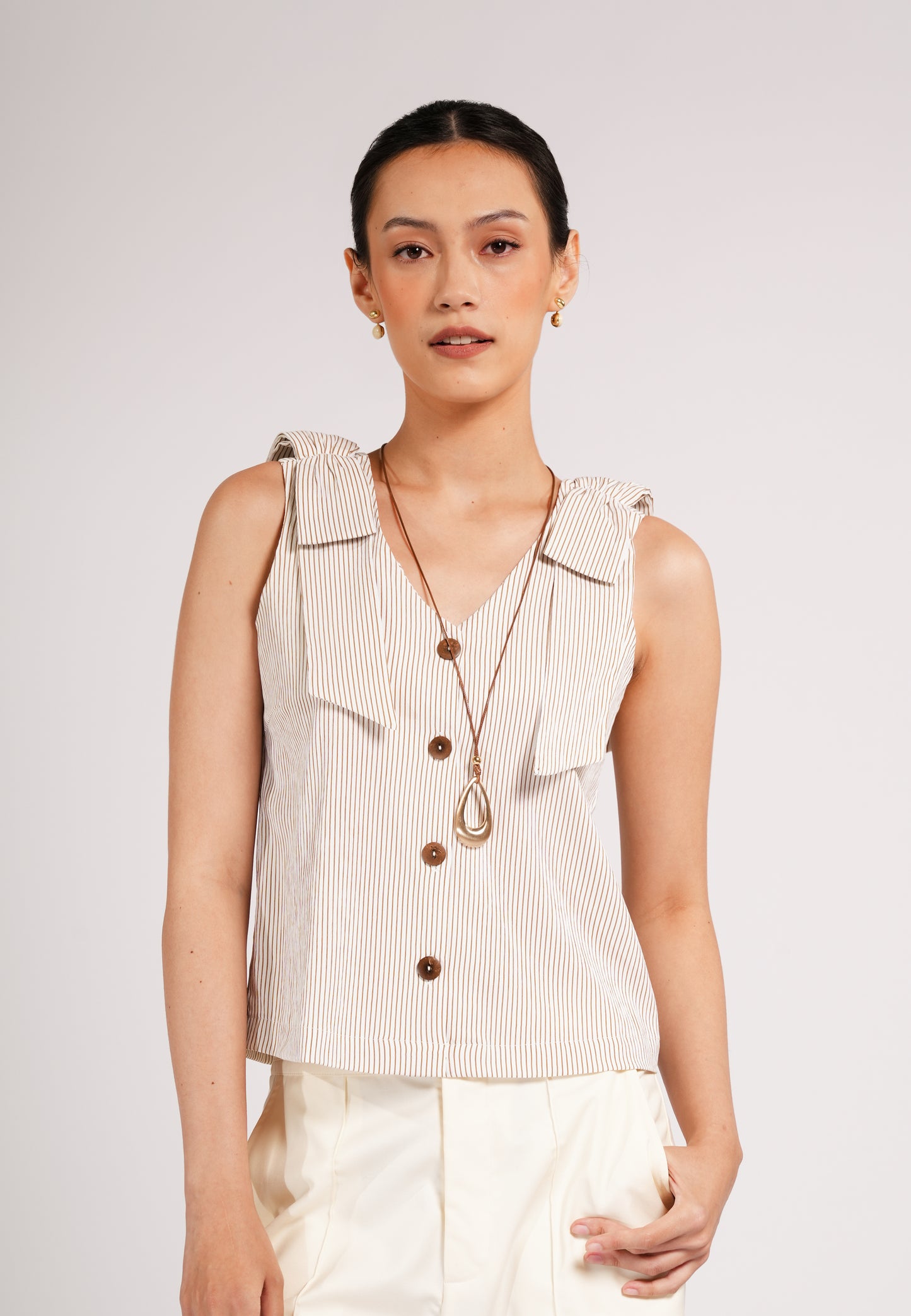 Cokkie Sleeveless Top (Striped Brown)
