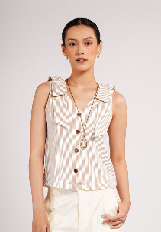 Cokkie Sleeveless Top (Striped Brown)