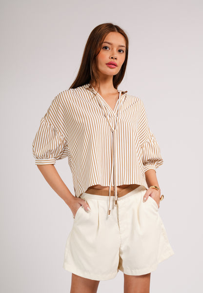 Cokkie Short Sleeve Top (Striped Brown)
