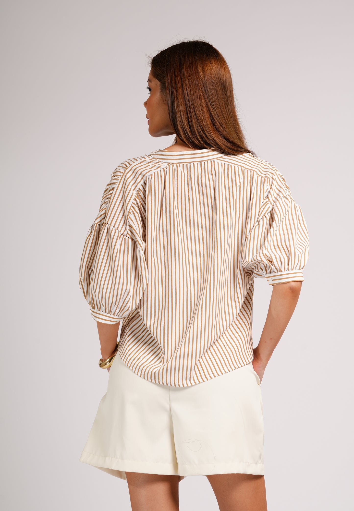 Cokkie Short Sleeve Top (Striped Brown)