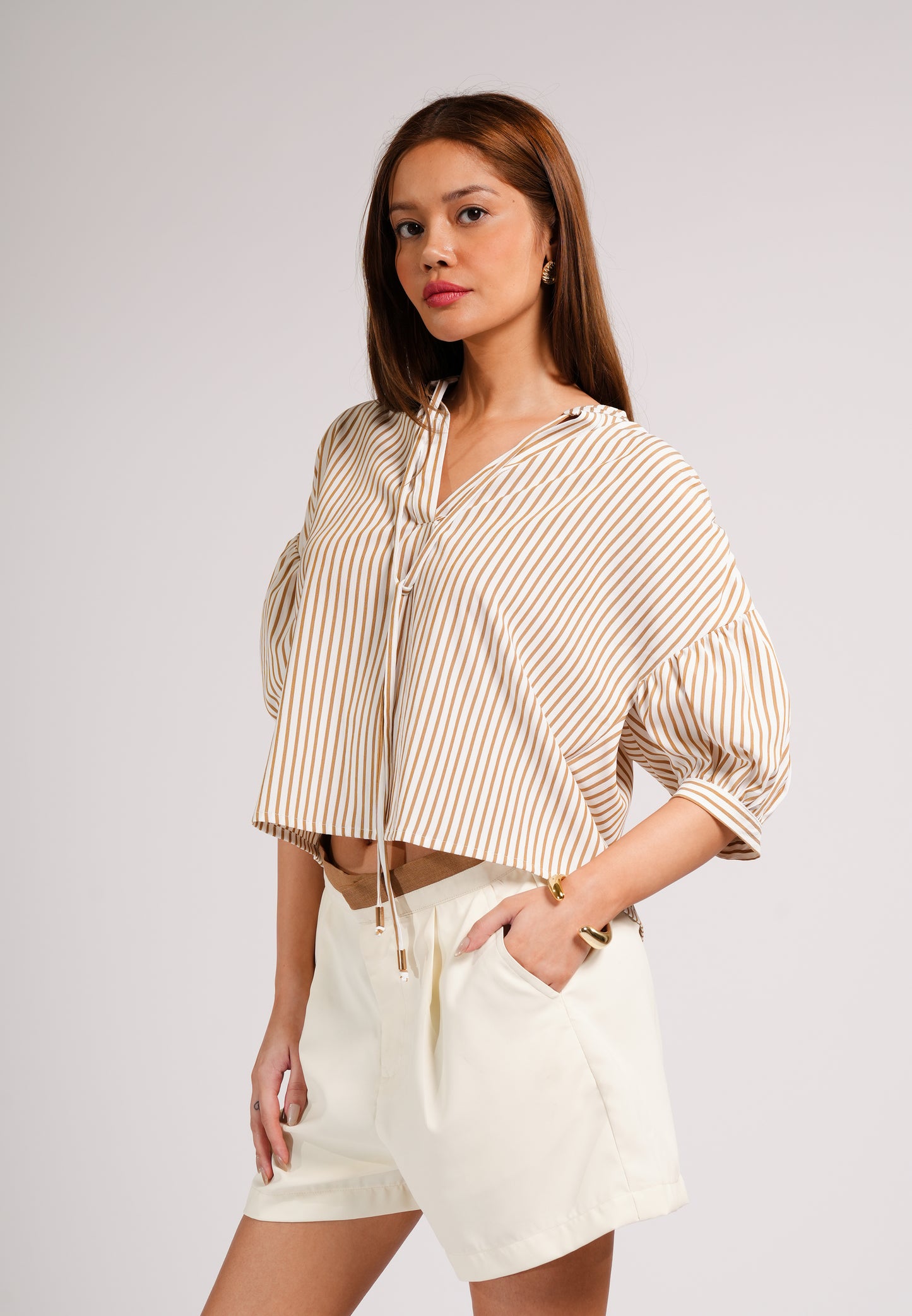 Cokkie Short Sleeve Top (Striped Brown)