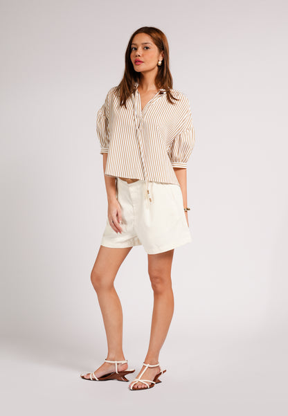 Cokkie Short Sleeve Top (Striped Brown)