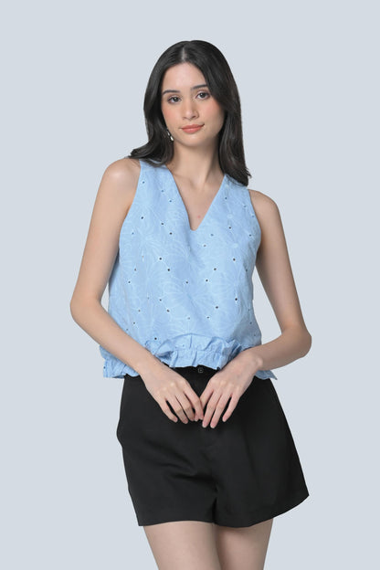 Brenda Sleeveless Top (Light Blue)