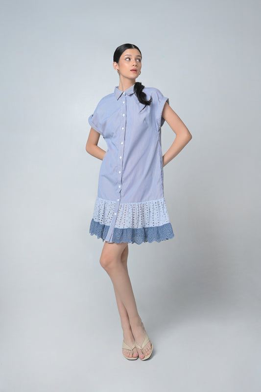 Belin Short Sleeve Dress (White/Navy)