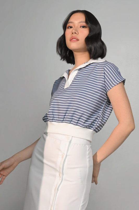 Ciro Short Sleeve Top (Blue/White)