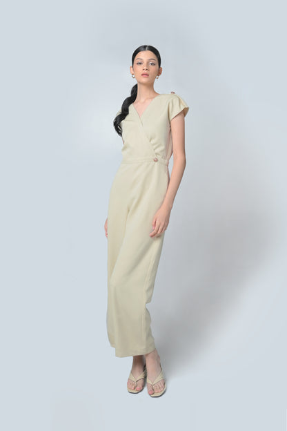 Bree Short Sleeve Pantsuit (Beige)