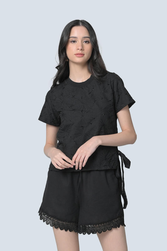 Borgy Short Sleeve Top (Black)