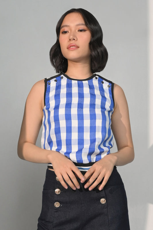 Calen Sleeveless Top (Blue/White)