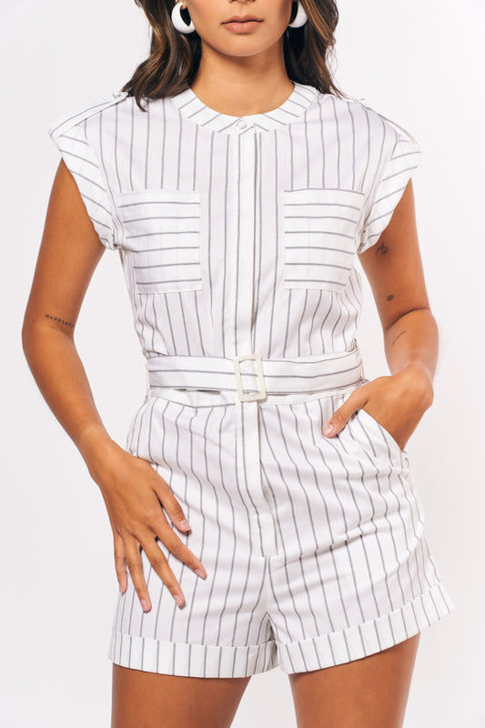 Sunny Staples Ariana Short Sleeve Playsuit (Black/White)