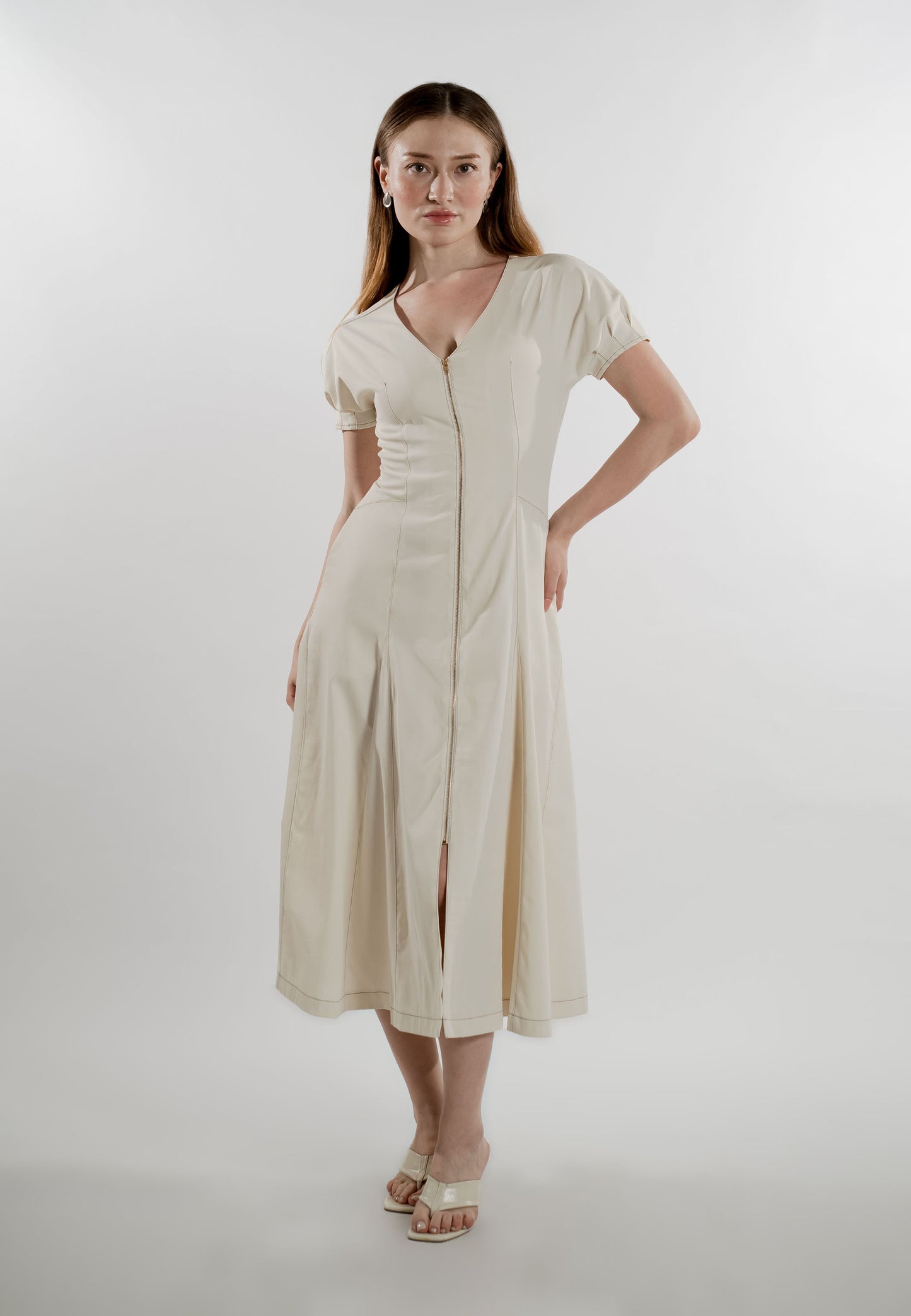 Elize Short Sleeve Dress (Cream)