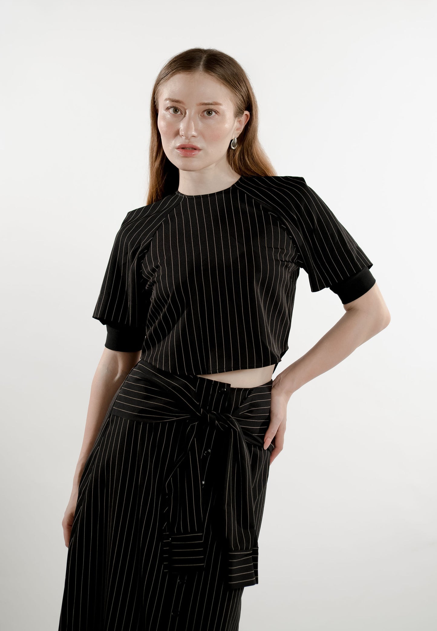 Emmi Quarter Sleeve Top (Striped Black)
