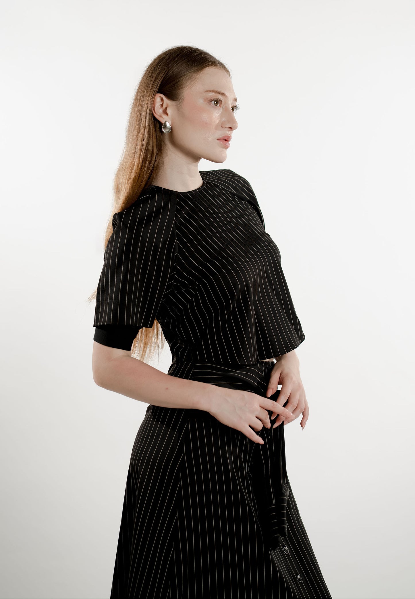 Emmi Quarter Sleeve Top (Striped Black)