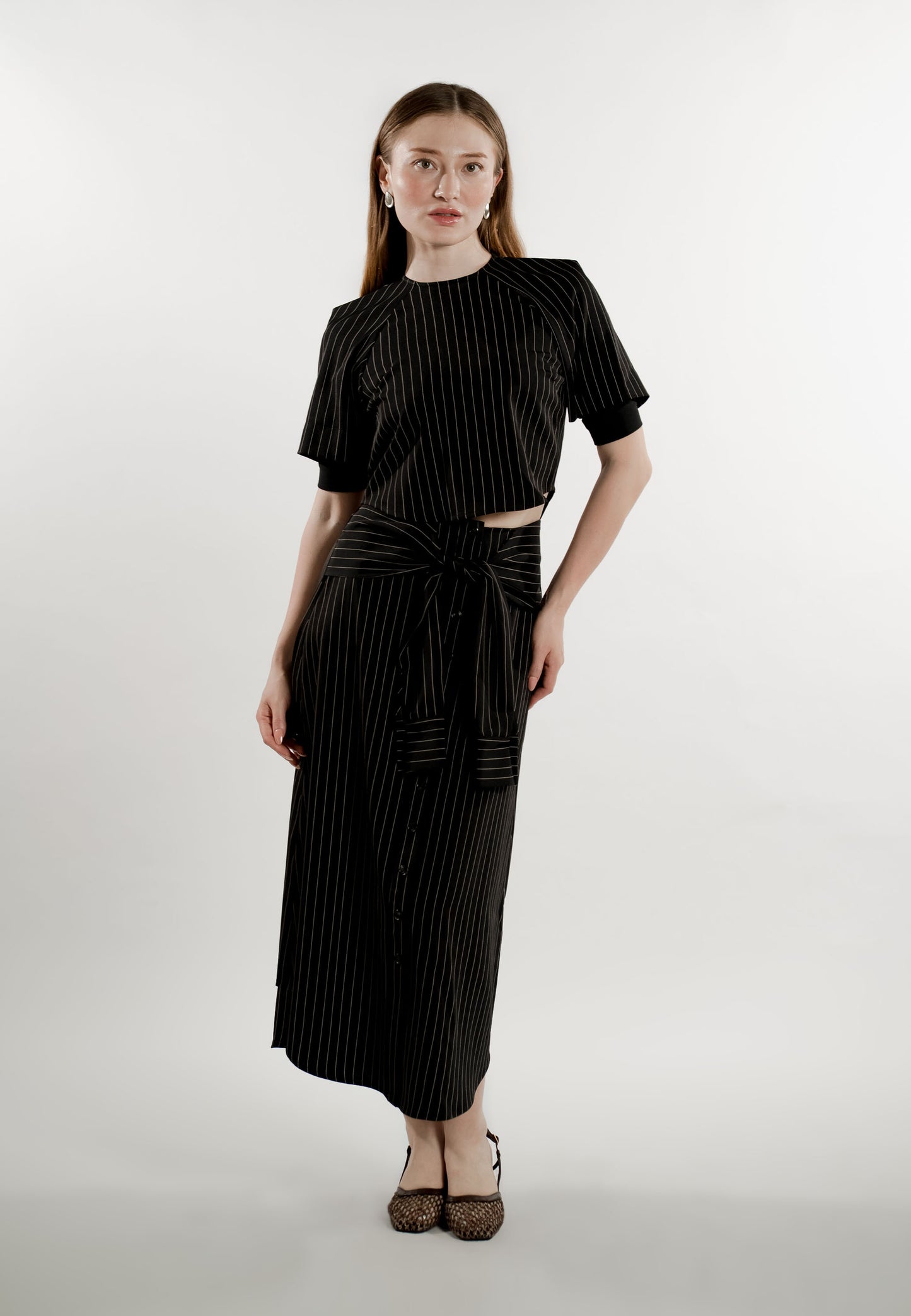 Emmi Quarter Sleeve Top (Striped Black)