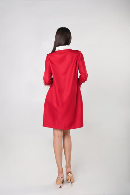 12 Days Of Christmas 3 French Hens Long Sleeve Dress  (Red)