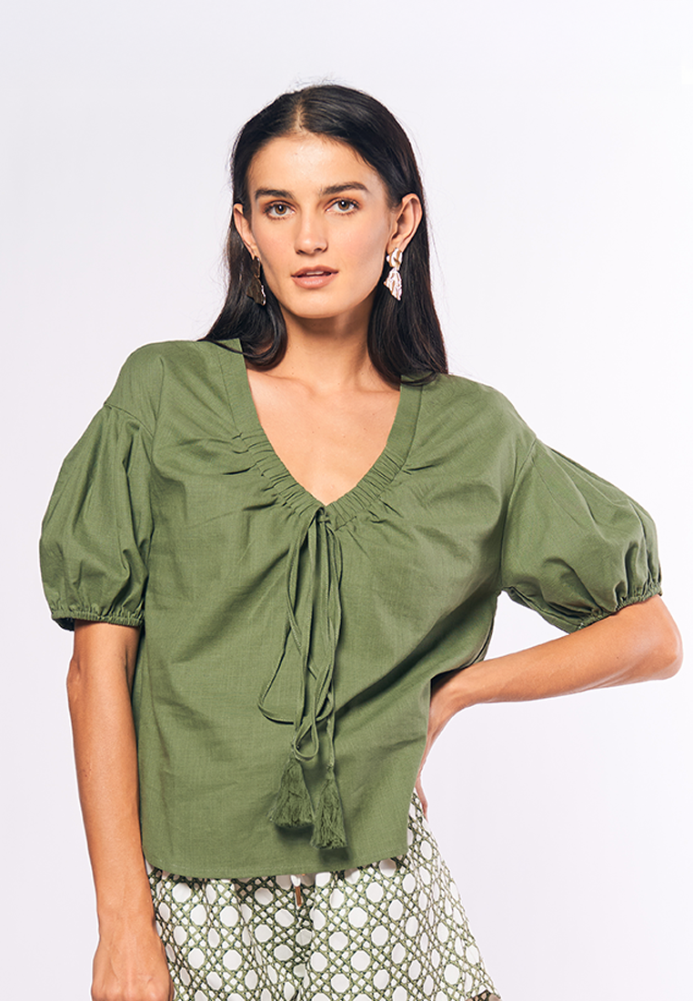 Monochromatic Andora Short Sleeve Top (Olive)
