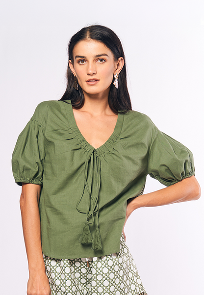 Monochromatic Andora Short Sleeve Top (Olive)