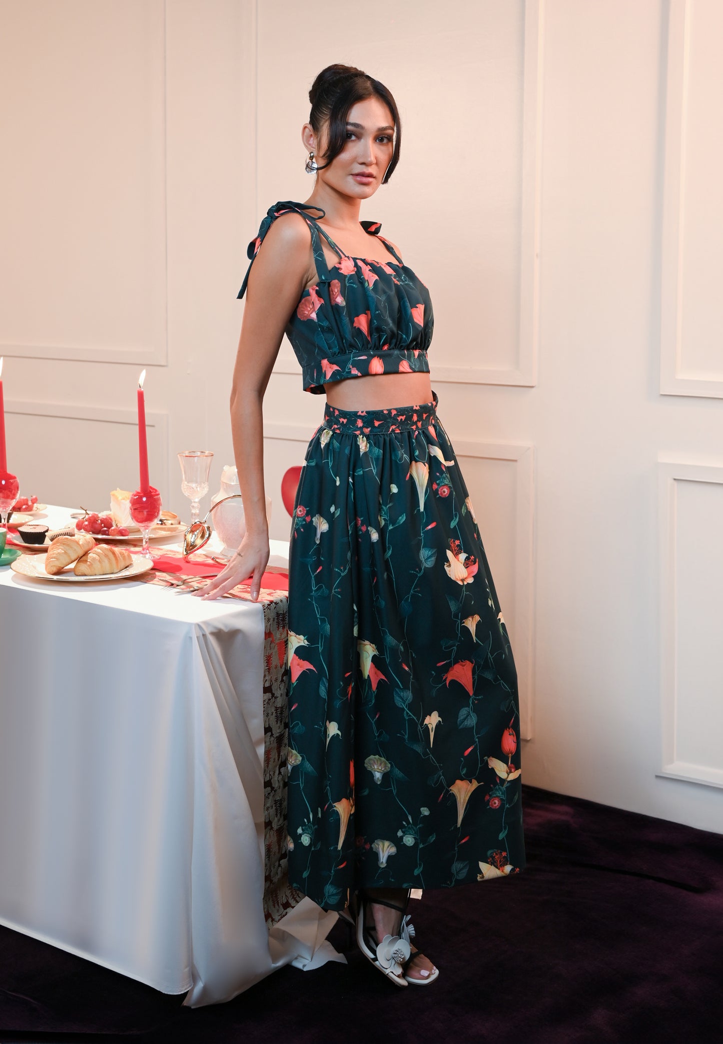 Femina The Lover Sleeveless Top And Skirt (Printed Green)