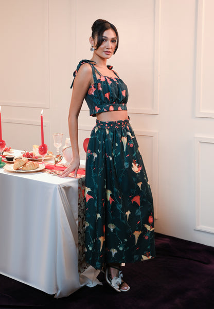 Femina The Lover Sleeveless Top And Skirt (Printed Green)