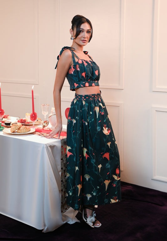 Femina The Lover Sleeveless Top And Skirt (Printed Green)