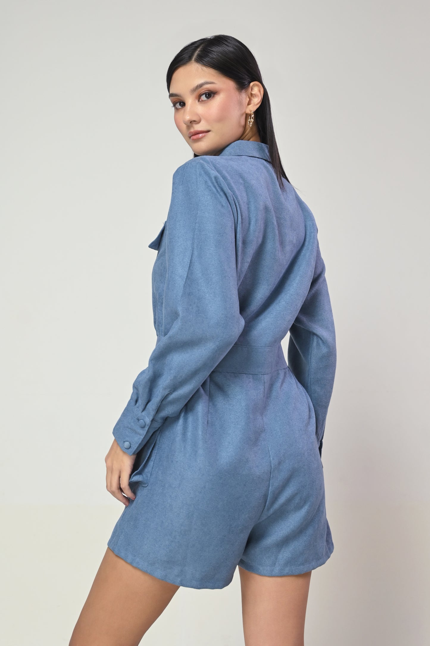 Terrain Ivann Long Sleeve Playsuit (Denim)