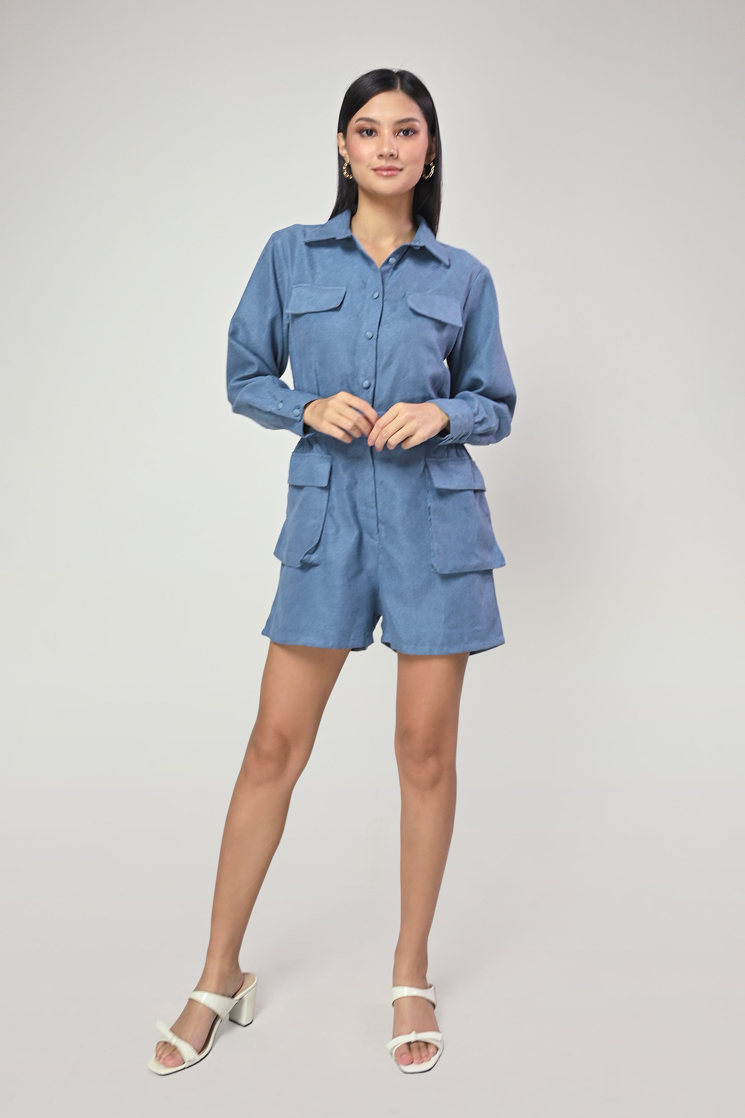 Terrain Ivann Long Sleeve Playsuit Denim