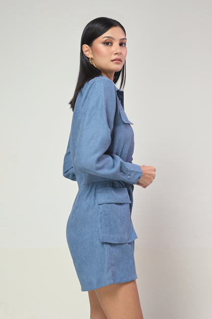 Terrain Ivann Long Sleeve Playsuit (Denim)