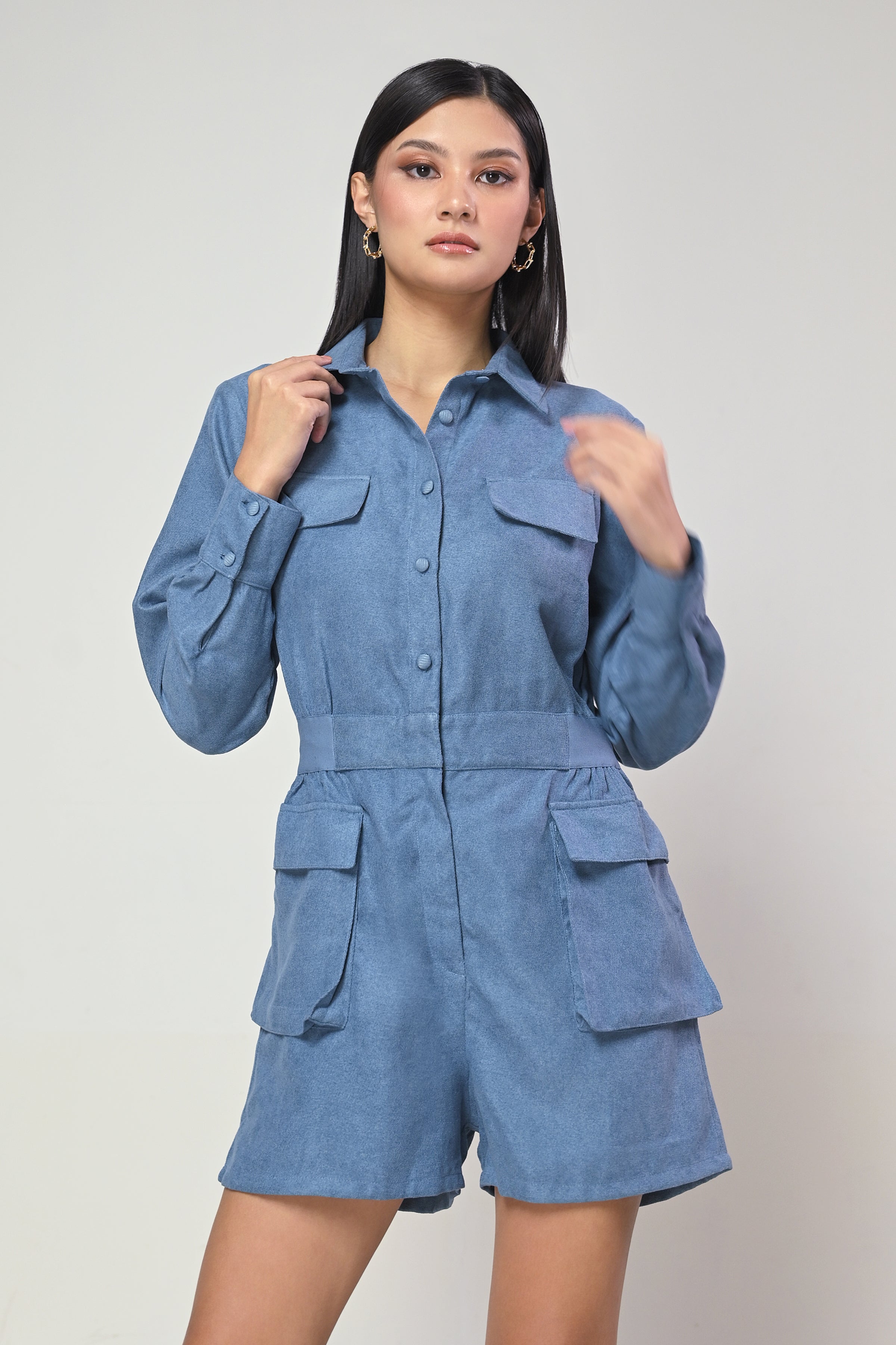 Terrain Ivann Long Sleeve Playsuit Denim