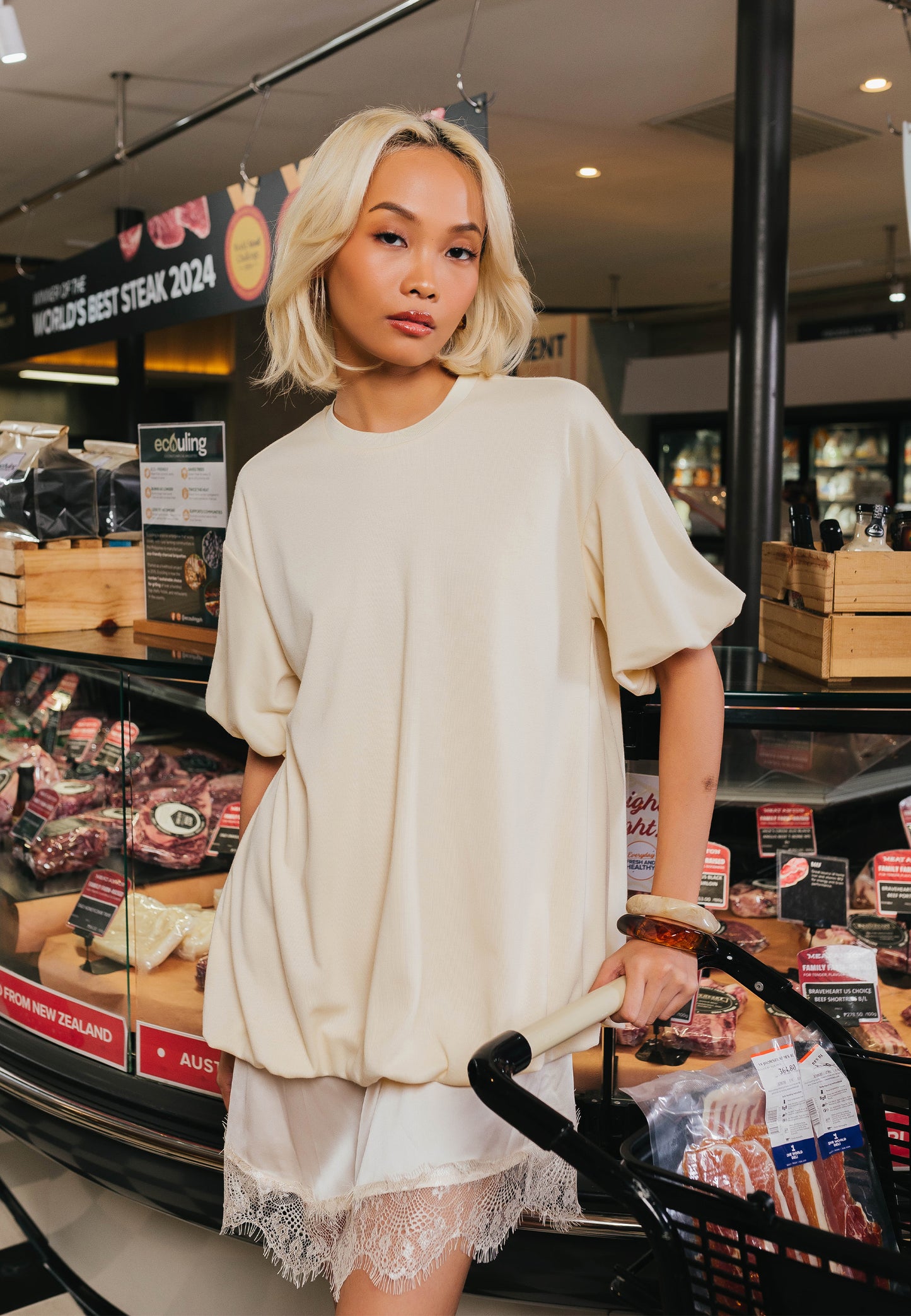 Creative 2-In-1 Short Sleeve Dress (Cream)
