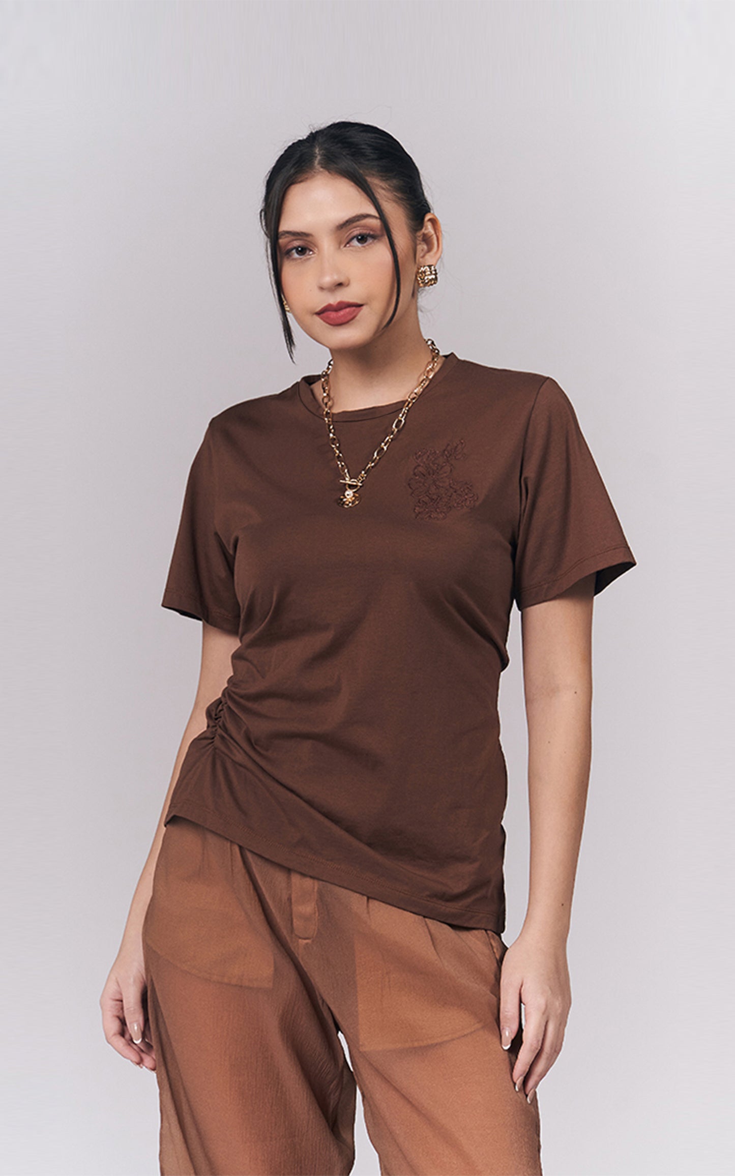 Jacey Short Sleeve Top (Brown)