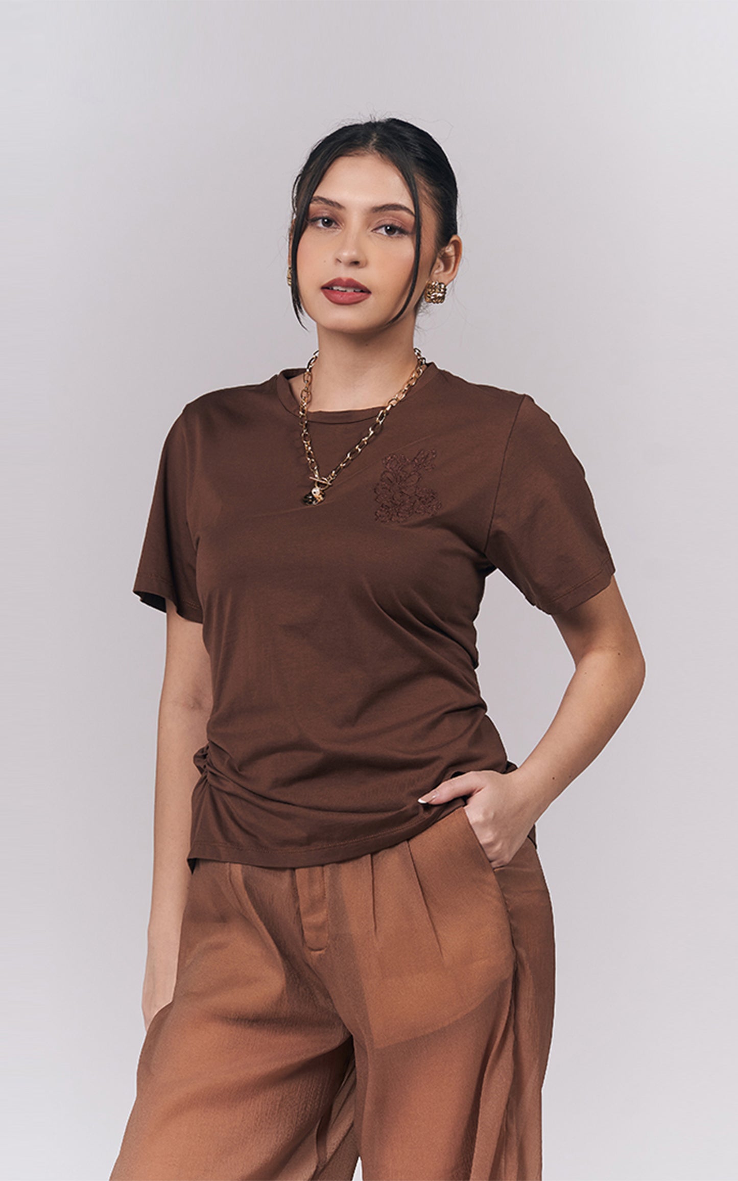 Jacey Short Sleeve Top (Brown)