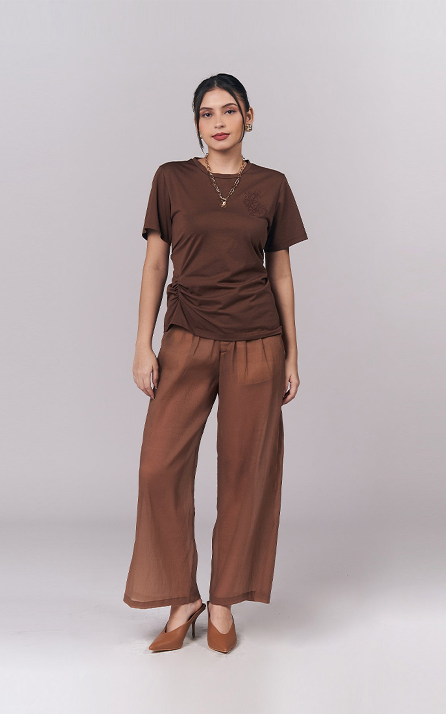 Jacey Short Sleeve Top (Brown)