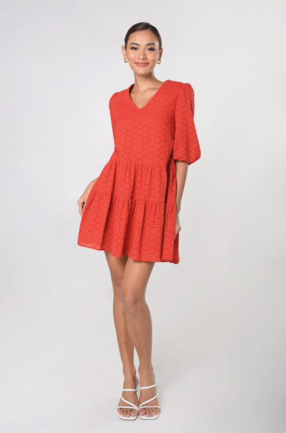 Secret Garden Jaimee Short Sleeve Dress (Red)