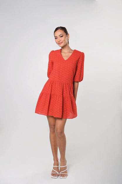 Secret Garden Jaimee Short Sleeve Dress (Red)