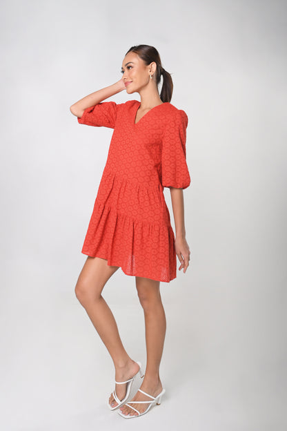 Secret Garden Jaimee Short Sleeve Dress (Red)