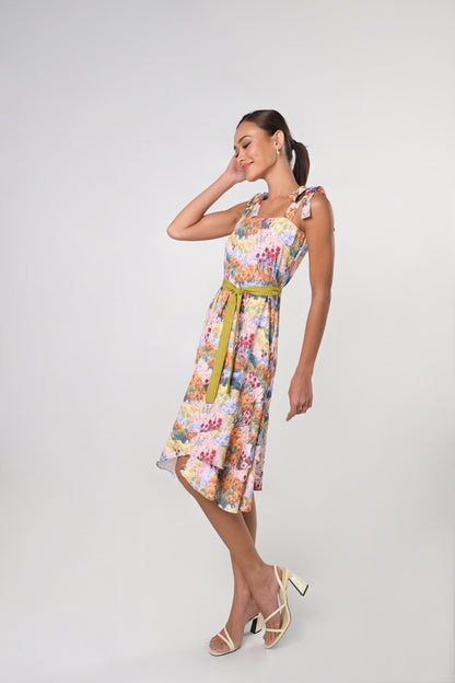 Secret Garden Janeya Sleeveless Dress with Sash Belt (Multi)