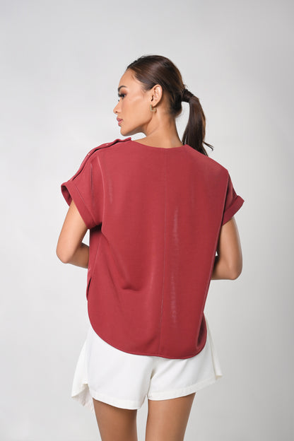 Secret Garden Janiel Short Sleeve Top (Maroon)