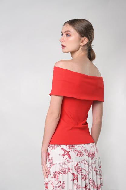 Secret Garden Jazlyn Short Sleeve Offshoulder Top (Red)