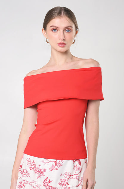 Secret Garden Jazlyn Short Sleeve Offshoulder Top (Red)