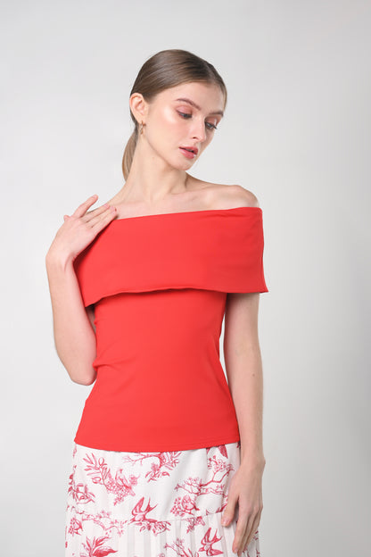 Secret Garden Jazlyn Short Sleeve Offshoulder Top (Red)