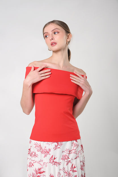 Secret Garden Jazlyn Short Sleeve Offshoulder Top (Red)