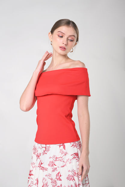 Secret Garden Jazlyn Short Sleeve Offshoulder Top (Red)